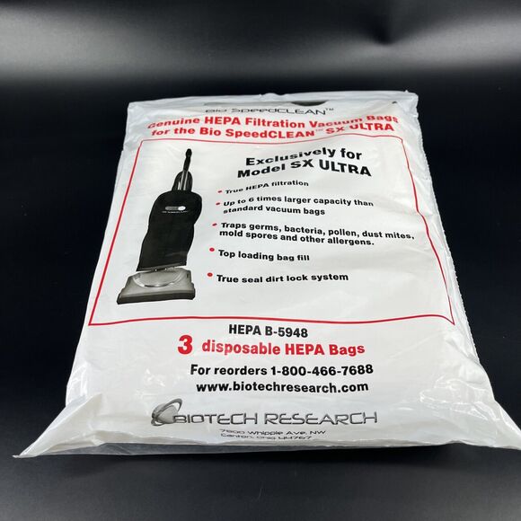 3 Pack Genuine Bio SpeedCLEAN Model SX ULTRA HEPA Filtration Vacuum Bags B-5948 - Picture 2 of 4